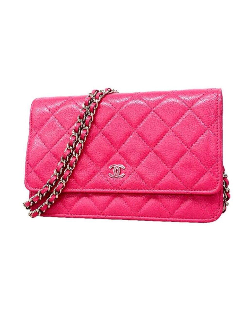 Chanel Wallet on Chain Quilted Caviar Leather Pink Silver Shoulder Bag